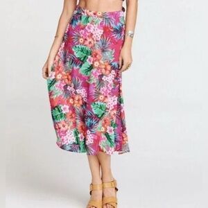 Show Me Your Mumu Pink Aloha Flirt Skirt Faux Wrap Midi Tropical XS